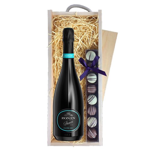 Zonin Prosecco Cuvee DOC 1821 & Truffles, Wooden Box